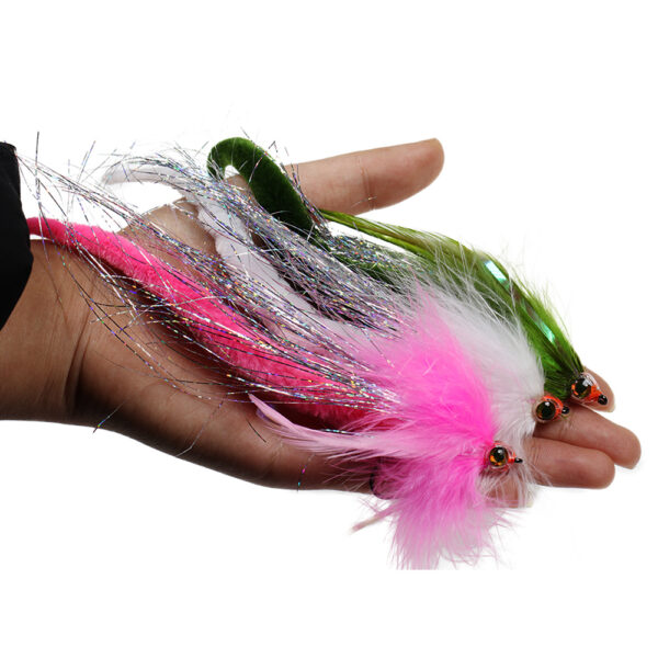 Elllv 1PC/2PCS #2/0 Dragontail Streamers Flies for Bass Muskie Pike Fishing Lures Saltwater Big Game Baitfish Fly 6 Colors 4