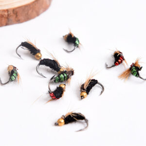 8PCS #12 Hot Sale Brass Bead Head Fast Sinking Nymph Scud Fly Bug Worm Trout Fishing Flies Artificial Insect Fishing Bait Lure