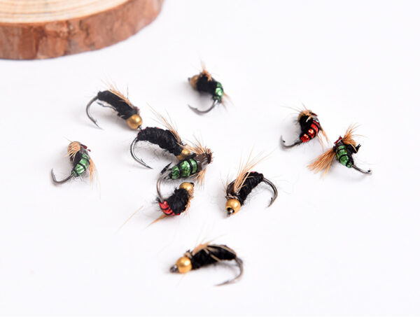 8PCS #12 Hot Sale Brass Bead Head Fast Sinking Nymph Scud Fly Bug Worm Trout Fishing Flies Artificial Insect Fishing Bait Lure 2