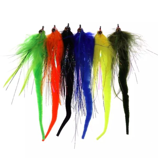 Elllv 1PC/2PCS #2/0 Dragontail Streamers Flies for Bass Muskie Pike Fishing Lures Saltwater Big Game Baitfish Fly 6 Colors 6