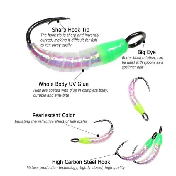 Nymph Fly Larvae Trout Fishing Flies Bait Lure with Big Eye Hook 5
