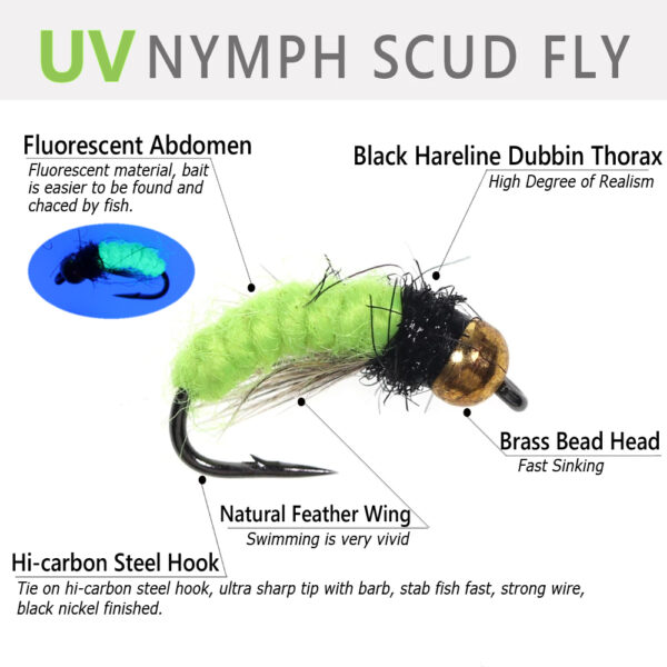 Fluorescent Nymph Scud Bug Worm fishing fly bait 2
