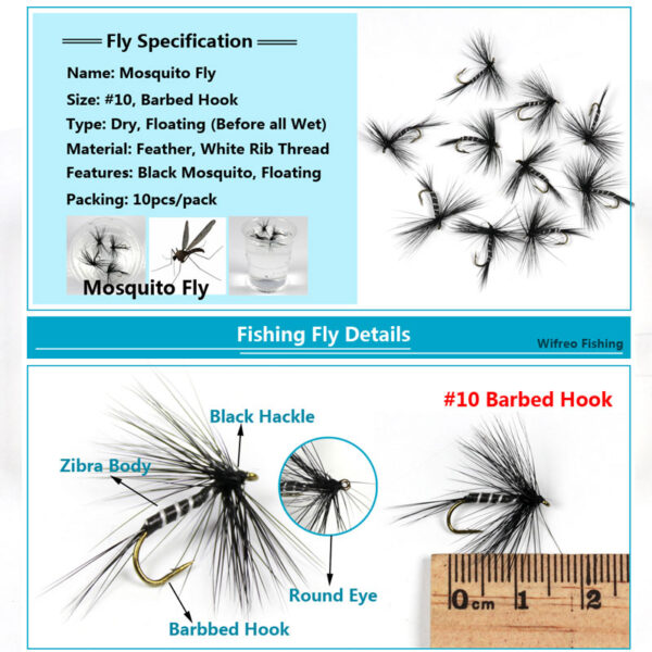 Black Zebra Mosquito Fly Trout Fishing Dry Flies Fly Fishing Bait Fly 2