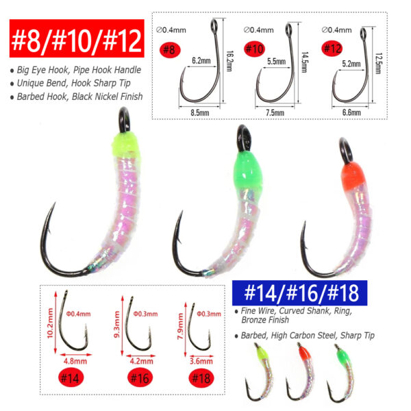 Nymph Fly Larvae Trout Fishing Flies Bait Lure with Big Eye Hook 3