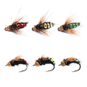 8PCS #12 Hot Sale Brass Bead Head Fast Sinking Nymph Scud Fly Bug Worm Trout Fishing Flies Artificial Insect Fishing Bait Lure