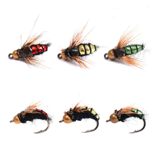 8PCS #12 Hot Sale Brass Bead Head Fast Sinking Nymph Scud Fly Bug Worm Trout Fishing Flies Artificial Insect Fishing Bait Lure 1