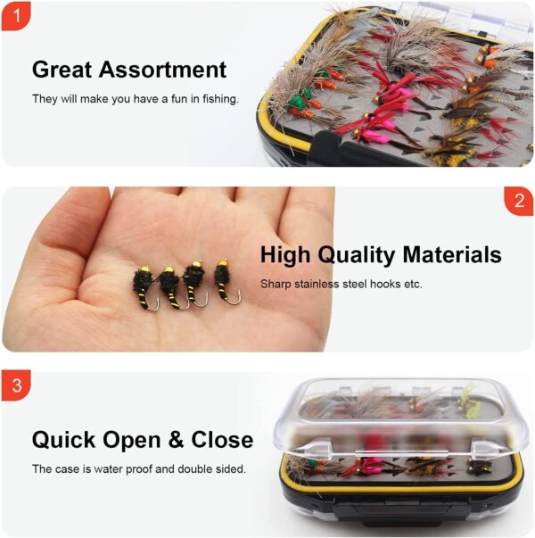 Fly Fishing Fly Kit with Tackle Dry/Wet Fly  Dry Flies Nymphs Fly Fishing Flies Kit - Image 4