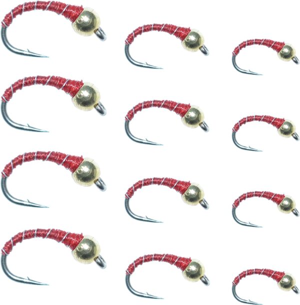Red Zebra Midge Silver Bead Head 1 Dozen Dry Flies Nymphs Fly Fishing Flies Kit