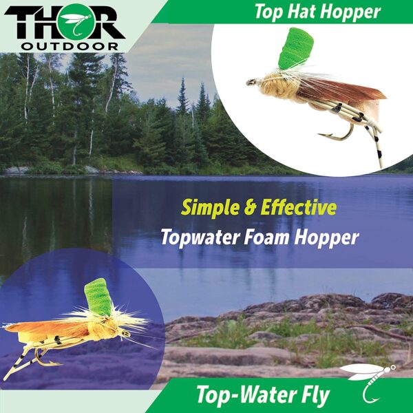 Top Hat Foam Hopper ?C 6 Pc Topwater Fly Fish Dry Flies Nymphs Fly Fishing Flies Kit - Image 2