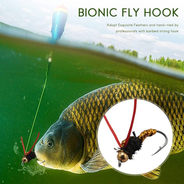 64pcs Dry Flies Bass Salmon Trouts Flies Nym Dry Flies Nymphs Fly Fishing Flies Kit - Image 3