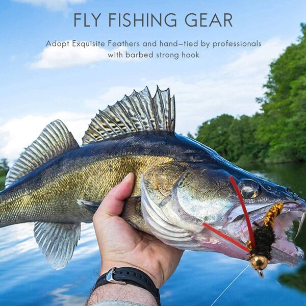 64pcs Dry Flies Bass Salmon Trouts Flies Nym Dry Flies Nymphs Fly Fishing Flies Kit - Image 4