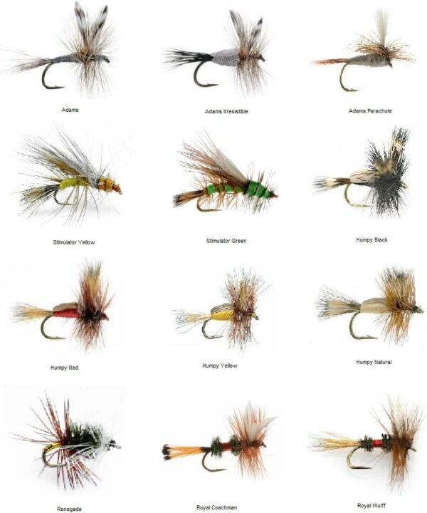 12 Dry Flies Pattern Assortment (3 of Each)  Dry Flies Nymphs Fly Fishing Flies Kit