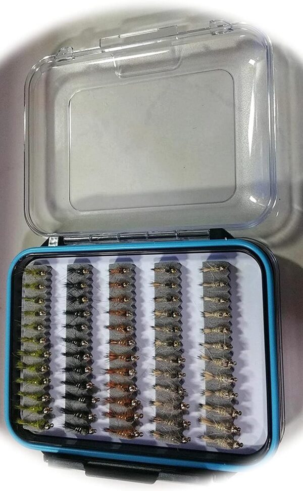 New Pack of 72 Hare's Ears in Fly Box Trout  Dry Flies Nymphs Fly Fishing Flies Kit