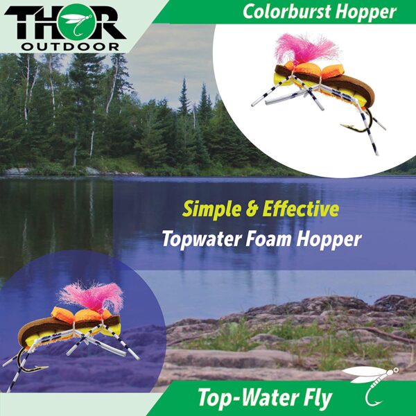 Colorburst Hopper 3 Pc Topwater Foam Fly F Dry Flies Nymphs Fly Fishing Flies Kit - Image 2