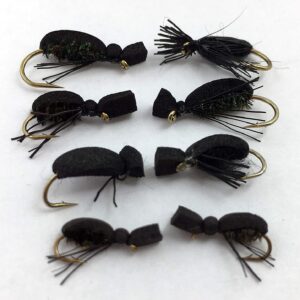 Fly Fishing Foam Black Beetle Set of Eight(8 Dry Flies Nymphs Fly Fishing Flies Kit