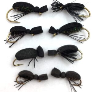 Fly Fishing Foam Black Beetle Set of Eight(8 Dry Flies Nymphs Fly Fishing Flies Kit