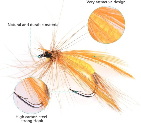 Fly Fishing Flies Kit with Box  Dry Wet Flie Dry Flies Nymphs Fly Fishing Flies Kit - Image 5