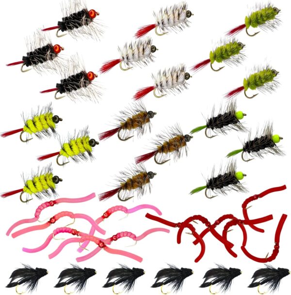BH Woolly Worm and Squirmy Wormy Fly Fishing Dry Flies Nymphs Fly Fishing Flies Kit