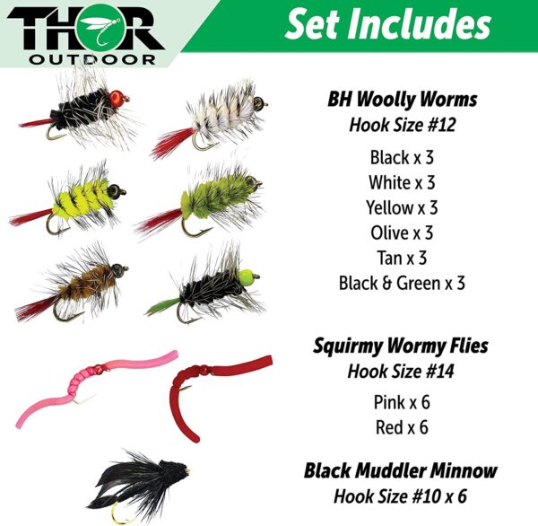 BH Woolly Worm and Squirmy Wormy Fly Fishing Dry Flies Nymphs Fly Fishing Flies Kit - Image 2