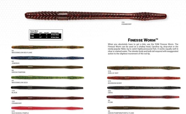 YUM Finesse Worm Soft Plastic Bait Worm Bait  Fishing Artificial Bait Soft Plastic Lures - Image 2