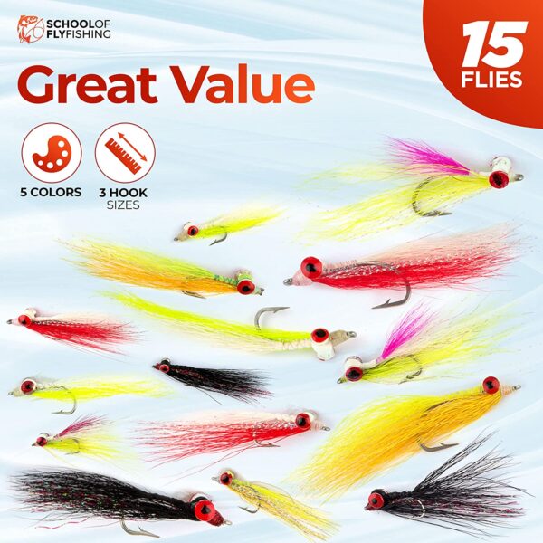 - 15 PC Clouser Minnow Flies Assortment Dry Flies Nymphs Fly Fishing Flies Kit - Image 3