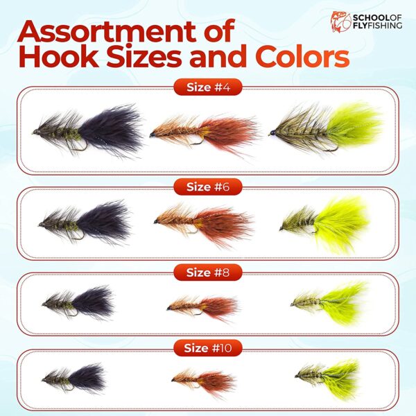 ?C Wooly Bugger Flies 12 PC Assortment Dry Flies Nymphs Fly Fishing Flies Kit - Image 3