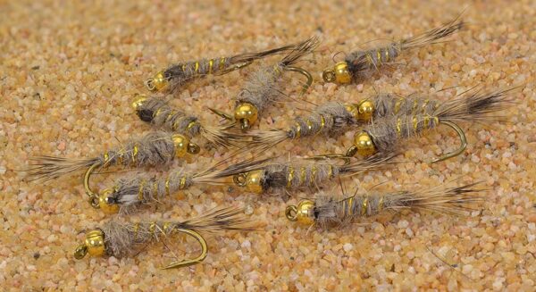 12 Flies -Bead Head Natural Hares Ear Mayfly Dry Flies Nymphs Fly Fishing Flies Kit - Image 2