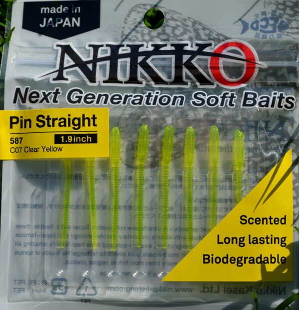 PIN Straight Worms  Clear Yellow 1.9 Fishing Artificial Bait Soft Plastic Lures"