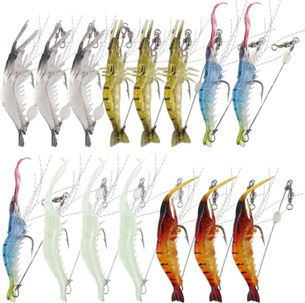 15 Pcs Soft Shrimp Lures Fishing Bait Luminou Fishing Artificial Bait Soft Plastic Lures