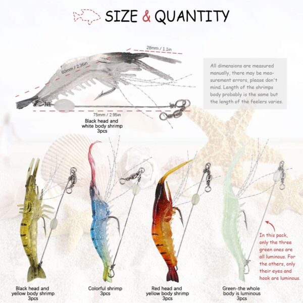 15 Pcs Soft Shrimp Lures Fishing Bait Luminou Fishing Artificial Bait Soft Plastic Lures - Image 2