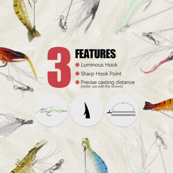 15 Pcs Soft Shrimp Lures Fishing Bait Luminou Fishing Artificial Bait Soft Plastic Lures - Image 3