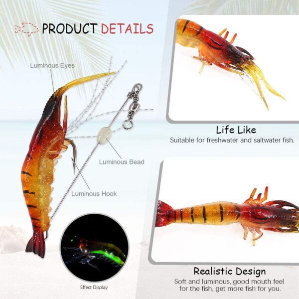 15 Pcs Soft Shrimp Lures Fishing Bait Luminou Fishing Artificial Bait Soft Plastic Lures - Image 4