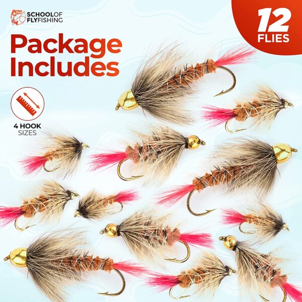 ?C 12 PC Bead Head Wooly Bugger Flies ?C Brown Dry Flies Nymphs Fly Fishing Flies Kit - Image 2