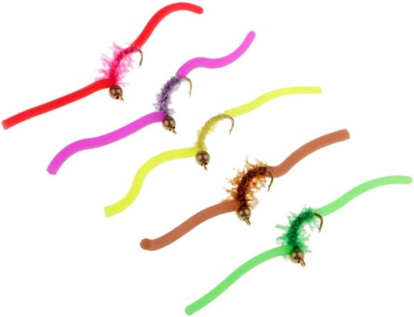 5pcs Worm Brass Bead Head Fly Trout Fly Fish Dry Flies Nymphs Fly Fishing Flies Kit - Image 3