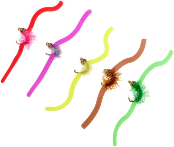 5pcs Worm Brass Bead Head Fly Trout Fly Fish Dry Flies Nymphs Fly Fishing Flies Kit - Image 4