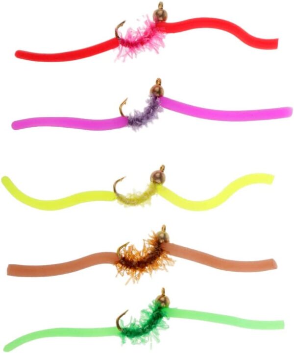 5pcs Worm Brass Bead Head Fly Trout Fly Fish Dry Flies Nymphs Fly Fishing Flies Kit - Image 6