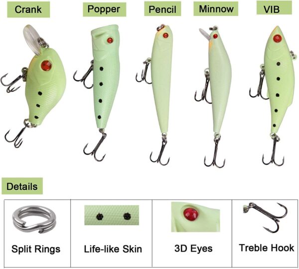 Night Glow Fishing Lure Bait Kit - 5/10pcs No Fishing Artificial Bait Soft Plastic Lures - Image 3