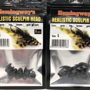Realistic Black Sculpin Heads 2 Size Set for Dry Flies Nymphs Fly Fishing Flies Kit