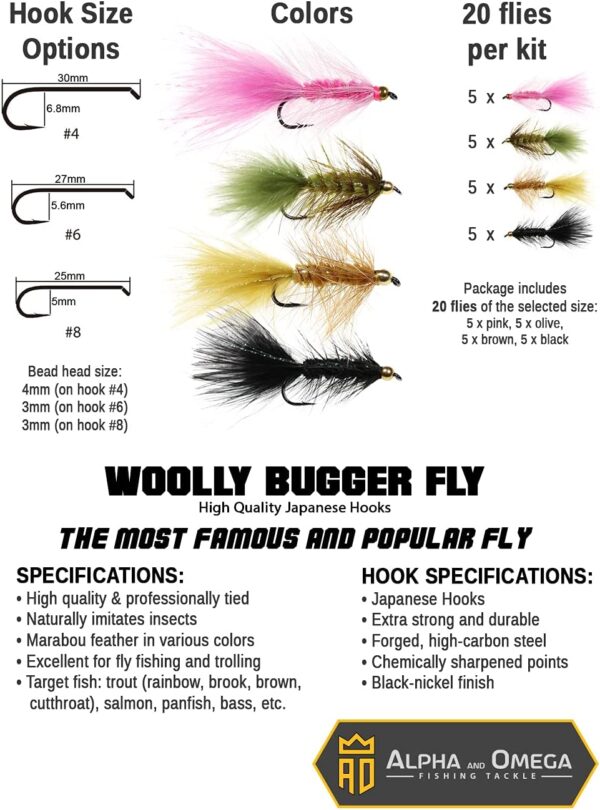 - Woolly Bugger Fly KIT (20 Flies) with Bead Dry Flies Nymphs Fly Fishing Flies Kit - Image 2