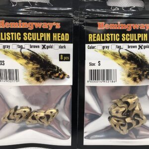 Realistic Gold Sculpin Heads 2 Size Set Dry Flies Nymphs Fly Fishing Flies Kit