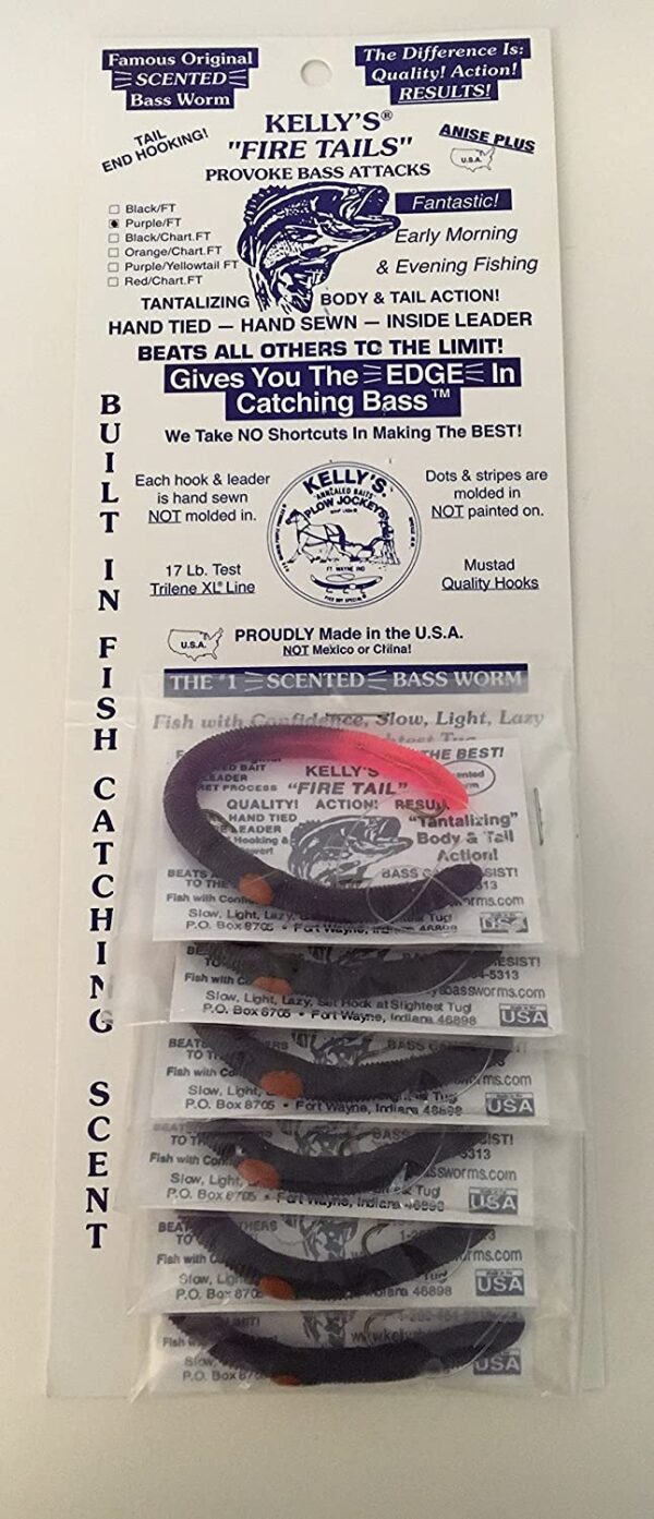 Kellys Worms bass Worms Purple Bass Worms 6 P Fishing Artificial Bait Soft Plastic Lures