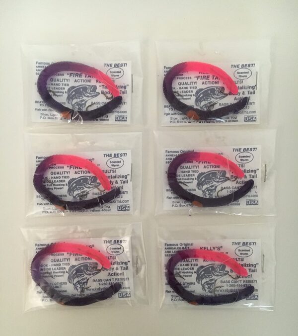 Kellys Worms bass Worms Purple Bass Worms 6 P Fishing Artificial Bait Soft Plastic Lures - Image 2
