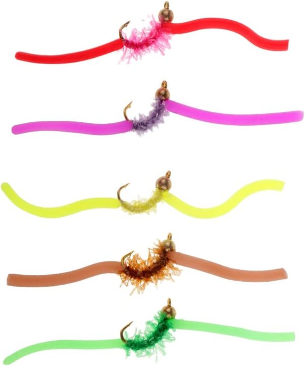 5pcs Squirmy Trout Worm Assorted Fly Fly Fis Dry Flies Nymphs Fly Fishing Flies Kit - Image 5