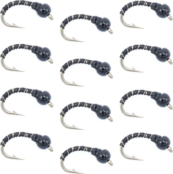 Black Zebra Midge Black Bead Head 1 Doze Dry Flies Nymphs Fly Fishing Flies Kit