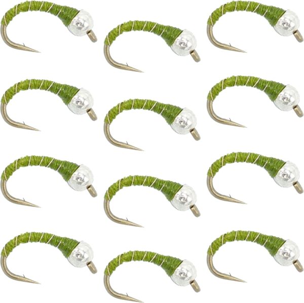 Olive Zebra Midge Silver Bead Head 1 Doz Dry Flies Nymphs Fly Fishing Flies Kit