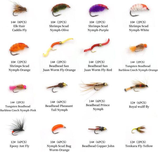 Fly Fishing Flies Kit  70 Packs Hand Tied Fl Dry Flies Nymphs Fly Fishing Flies Kit - Image 2