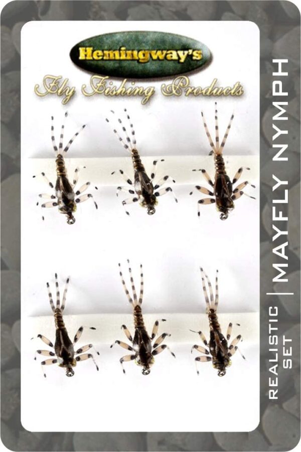 Realistic May Fly Nimph Set of 6 Dry Flies Nymphs Fly Fishing Flies Kit