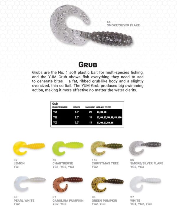 YUM Grub Multi-Species Curly-Tail Swim-Bait F Fishing Artificial Bait Soft Plastic Lures - Image 3