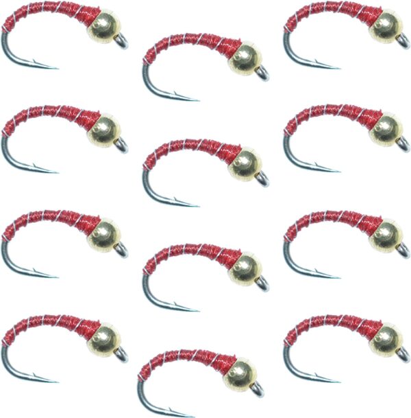 Red Zebra Midge Silver Bead Head 1 Dozen Dry Flies Nymphs Fly Fishing Flies Kit