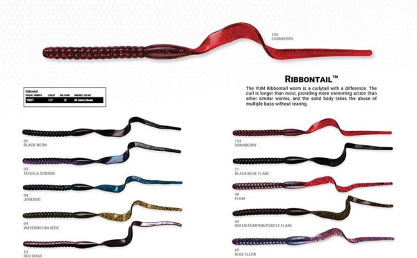 YUM Ribbontail Worm Curly-Tail Swim-Bait Bass Fishing Artificial Bait Soft Plastic Lures - Image 2